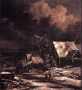 Jacob van Ruisdael Village at Winter at Moonlight Spain oil painting reproduction